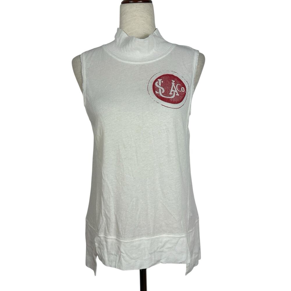 We the Free People Top Women XS White Cotton Tank Mock Neck USA Tee Boho NWT
